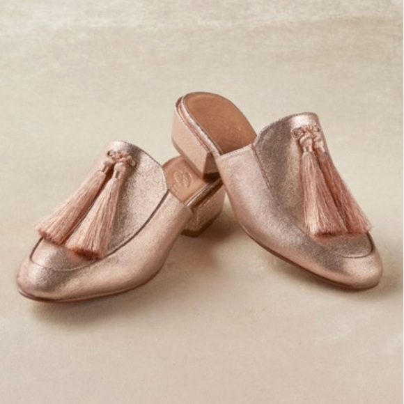 Champagne Leather Chic Tassels Slip On Mule - Picture 5 of 5